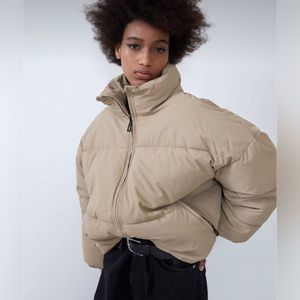 Zara Oversized Tan Puffer Jacket